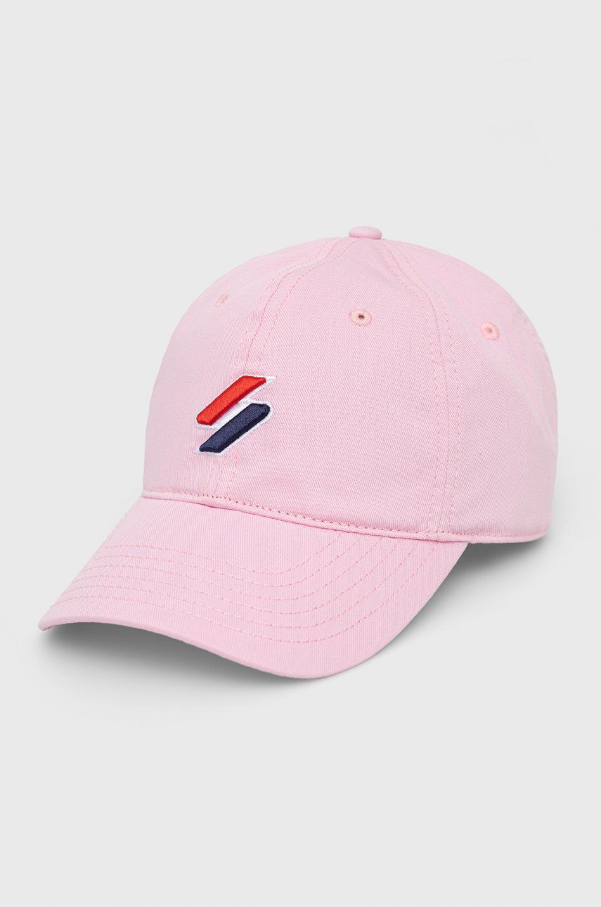 Čepice Superdry růžová barva, s aplikací - růžová -  100% Bavlna