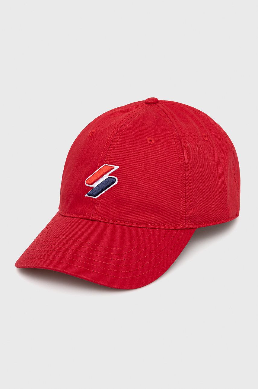 Čepice Superdry červená barva, s aplikací - červená -  100% Bavlna