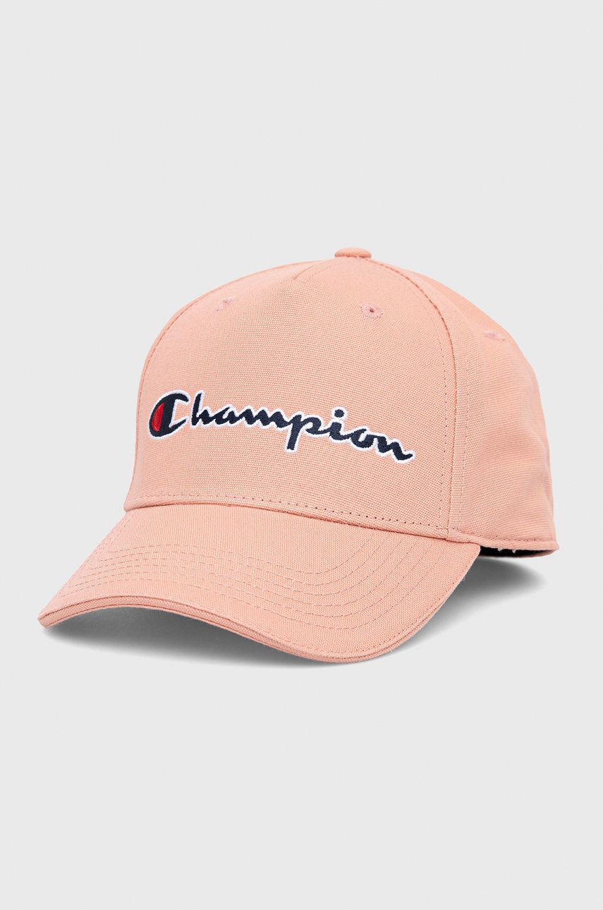 Champion czapka bawełniana kolor różowy z aplikacją