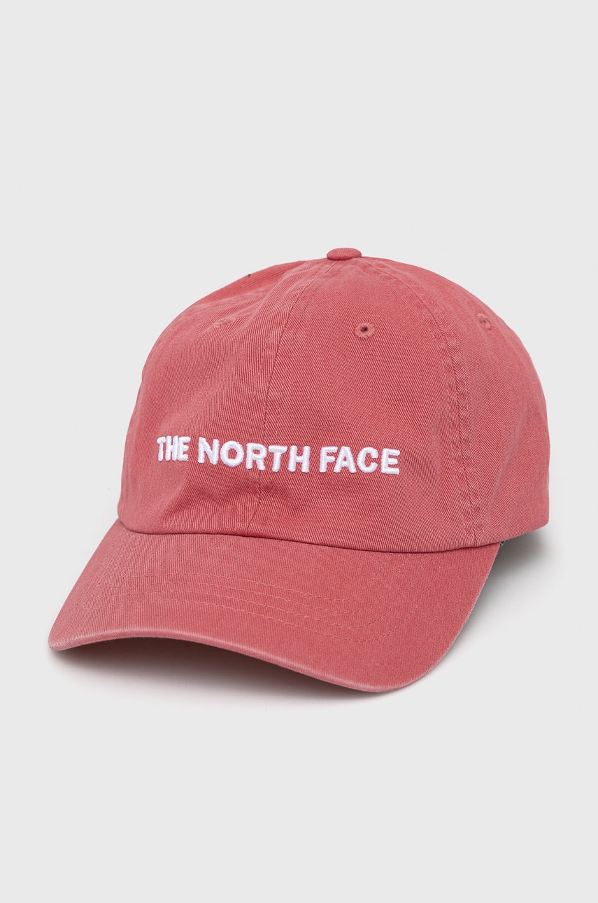 

Шапка с козирка The North Face Horizontal в розово с апликация, Розов
