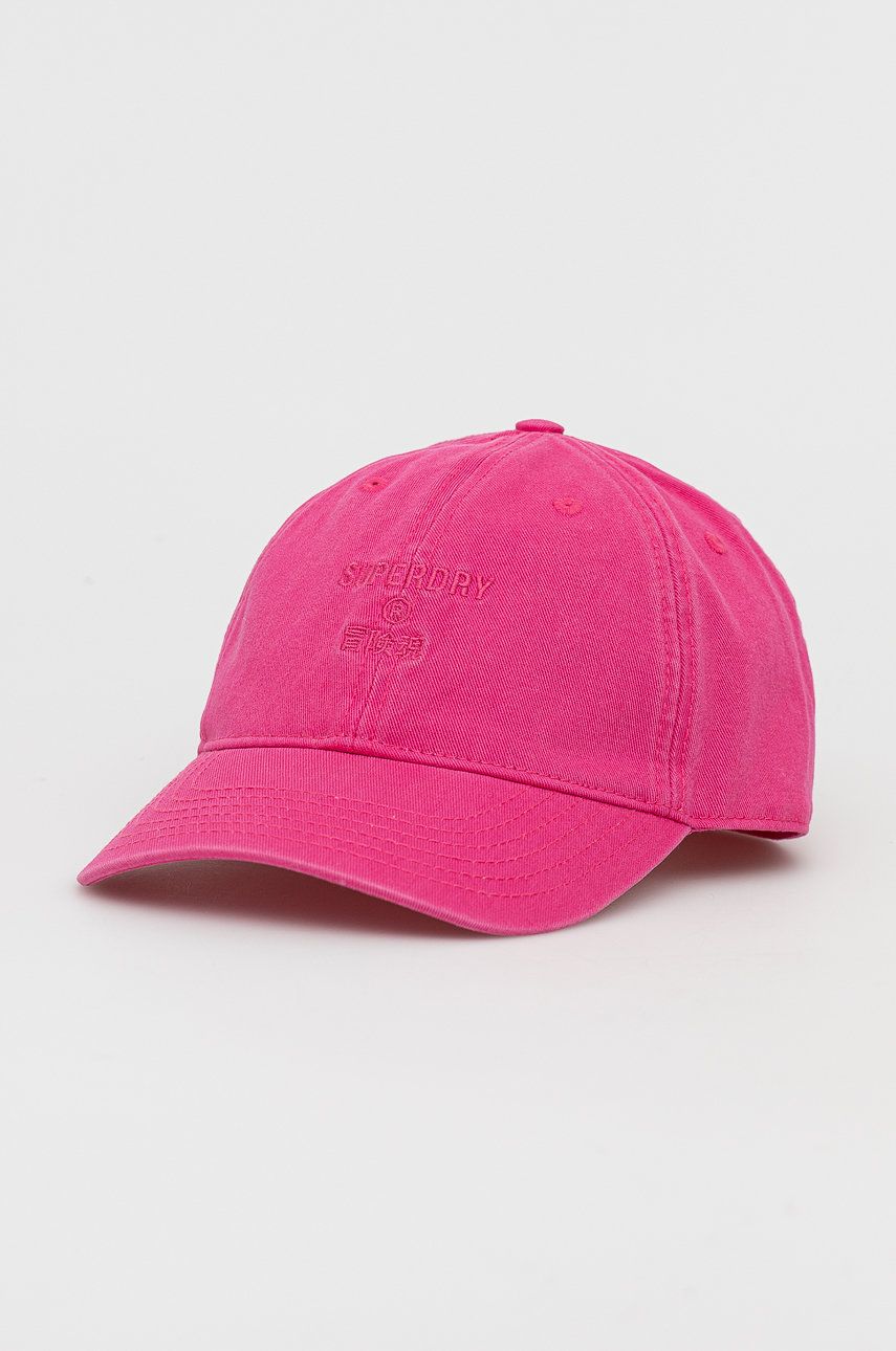 Superdry czapka bawełniana kolor różowy gładka