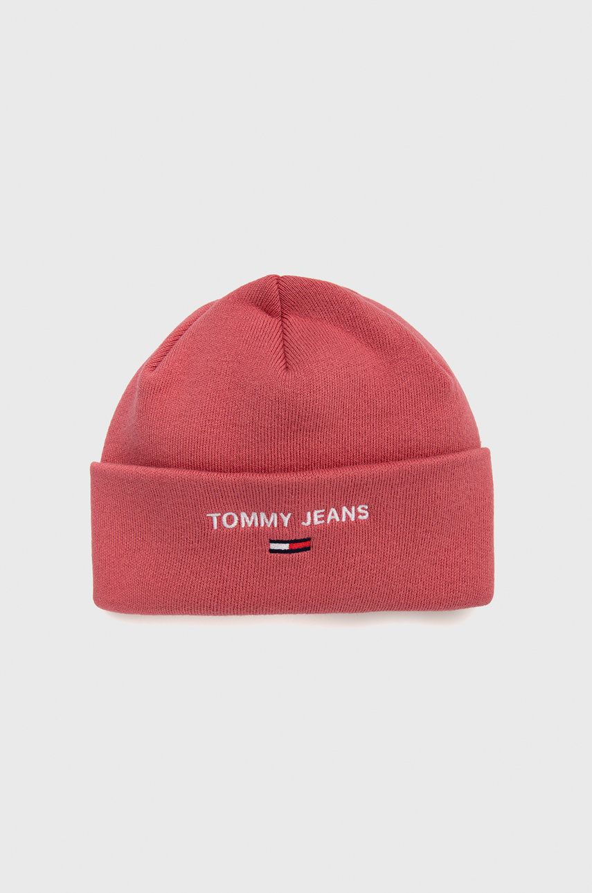 Tommy Hilfiger czapka bawełniana kolor różowy z cienkiej dzianiny bawełniana