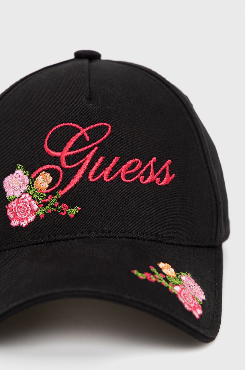 

Детская хлопковая кепка Guess цвет чёрный с аппликацией