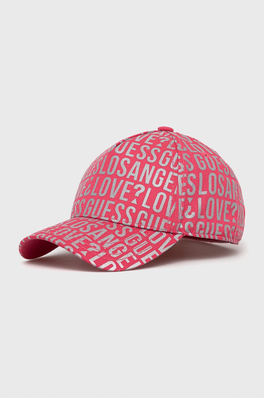 

Детска памучна шапка Guess в розово с десен, Розов