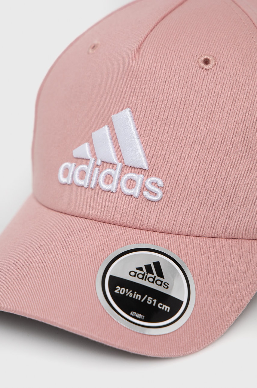 

Детская хлопковая кепка adidas цвет розовый с аппликацией