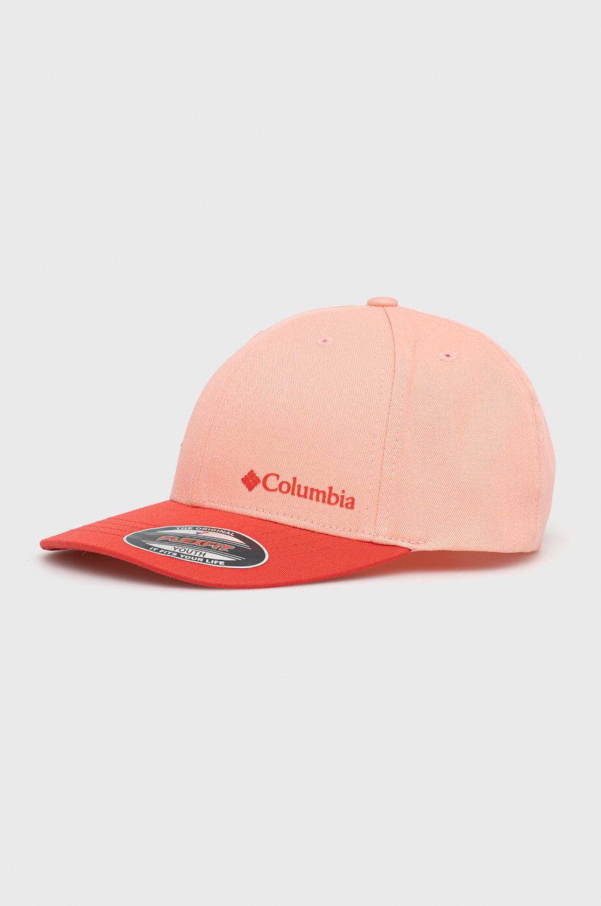 Bavlněná čepice Columbia růžová barva, hladká - růžová -  100% Bavlna