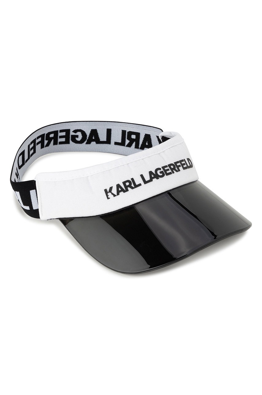 

Детска памучна шапка Karl Lagerfeld в бяло с принт, Бял