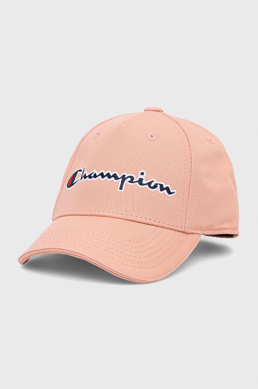 Champion czapka bawełniana dziecięca kolor różowy z aplikacją