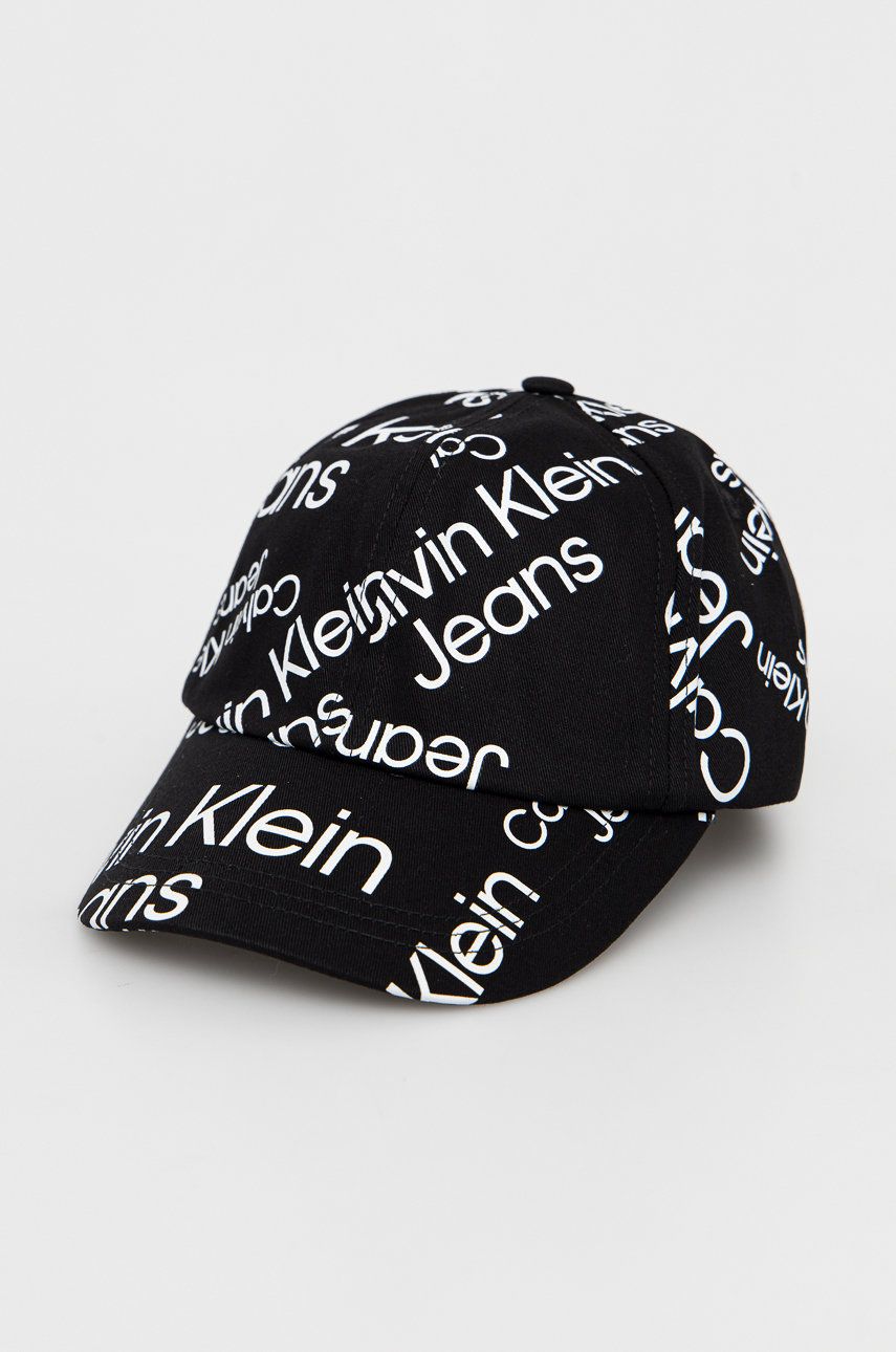 Calvin Klein Jeans czapka bawełniana kolor czarny wzorzysta