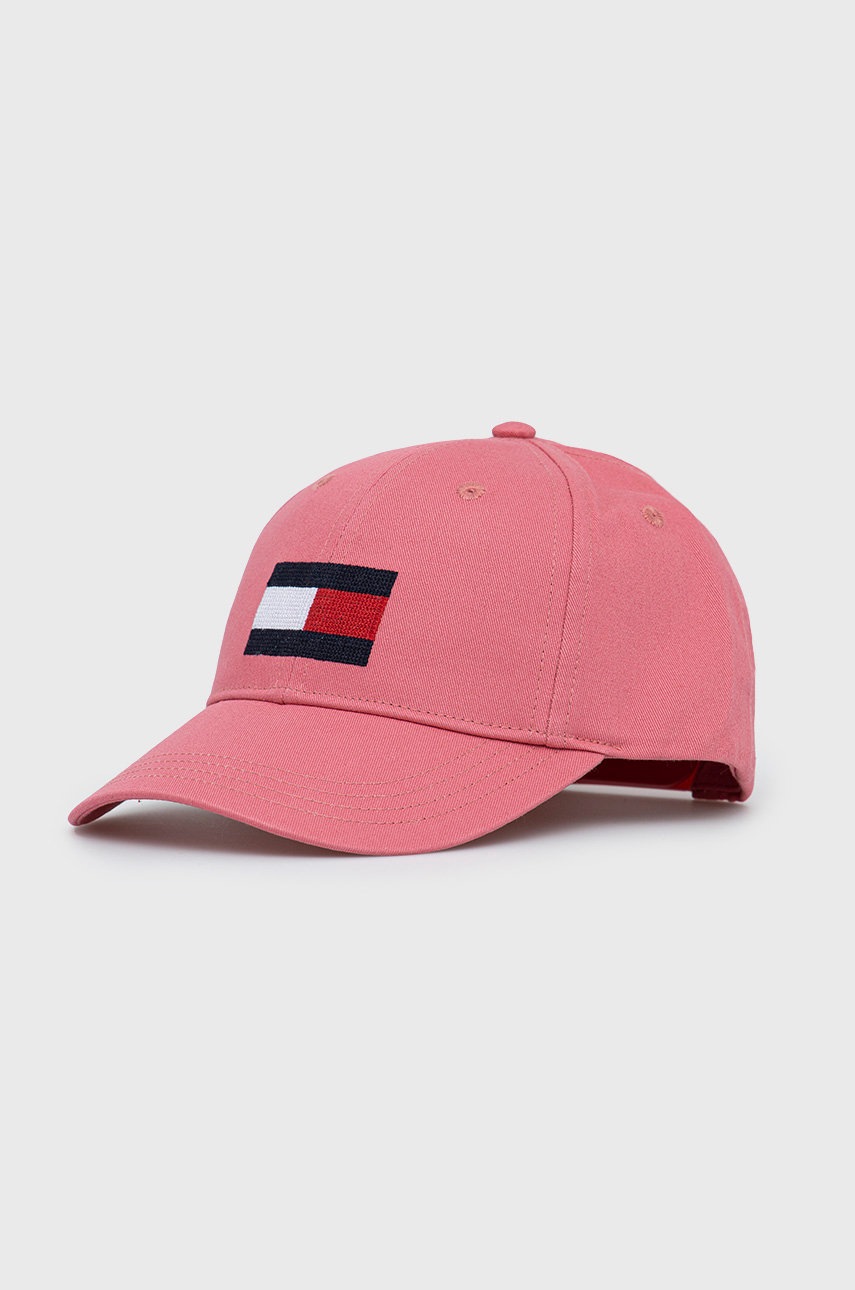 

Детска памучна шапка Tommy Hilfiger в розово с апликация, Розов