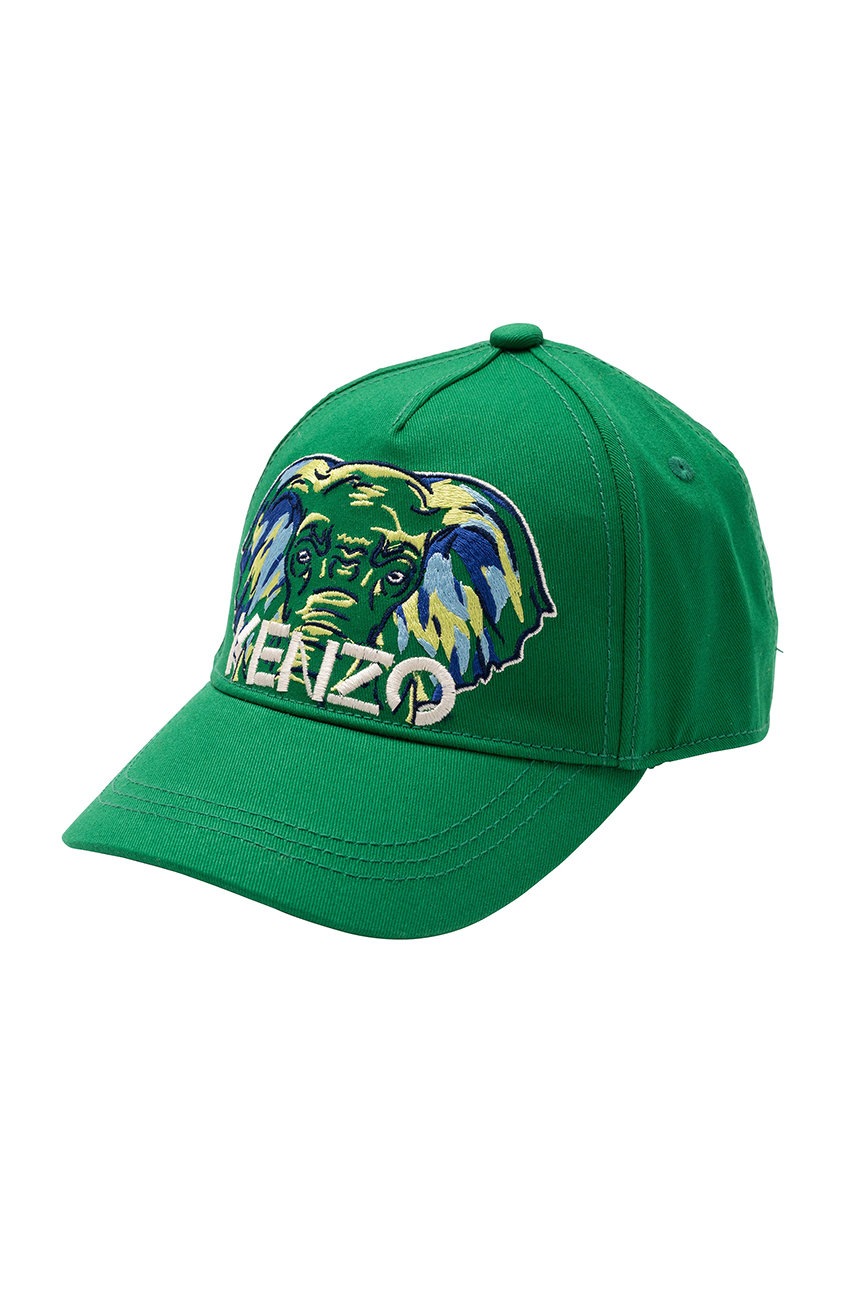 

Детска памучна шапка Kenzo Kids в зелено с апликация, Зелен