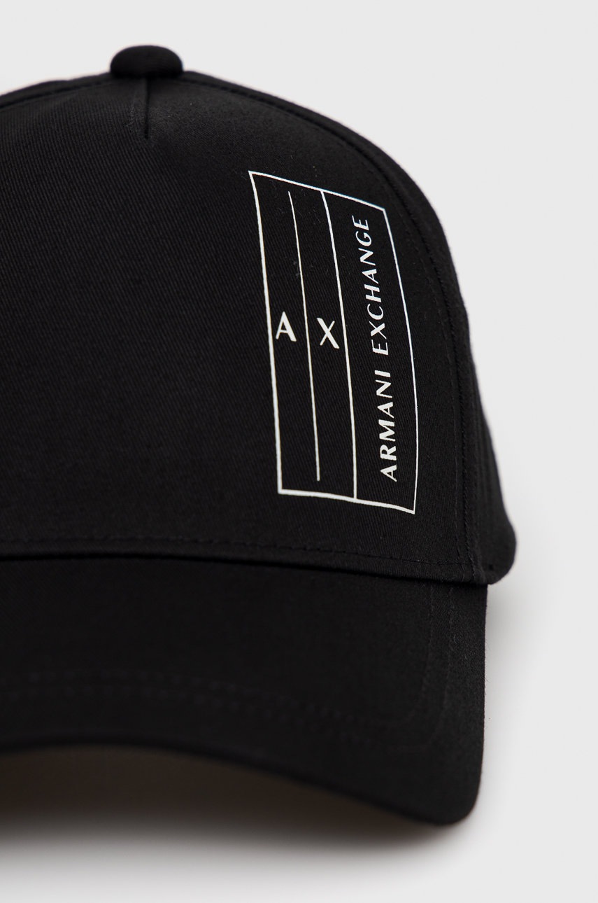 

Бавовняна кепка Armani Exchange колір чорний з принтом