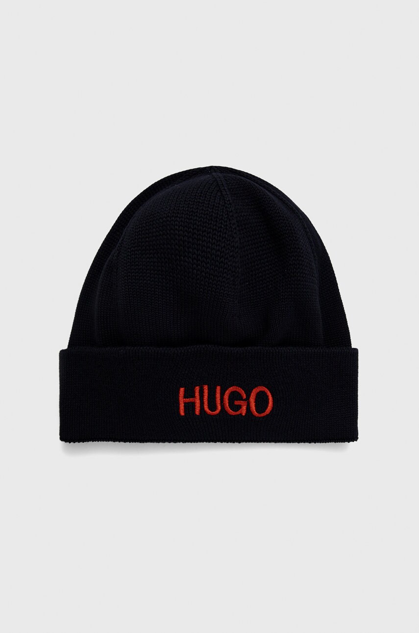 Hugo căciulă din bumbac culoarea albastru marin, bumbac, din tesatura neteda