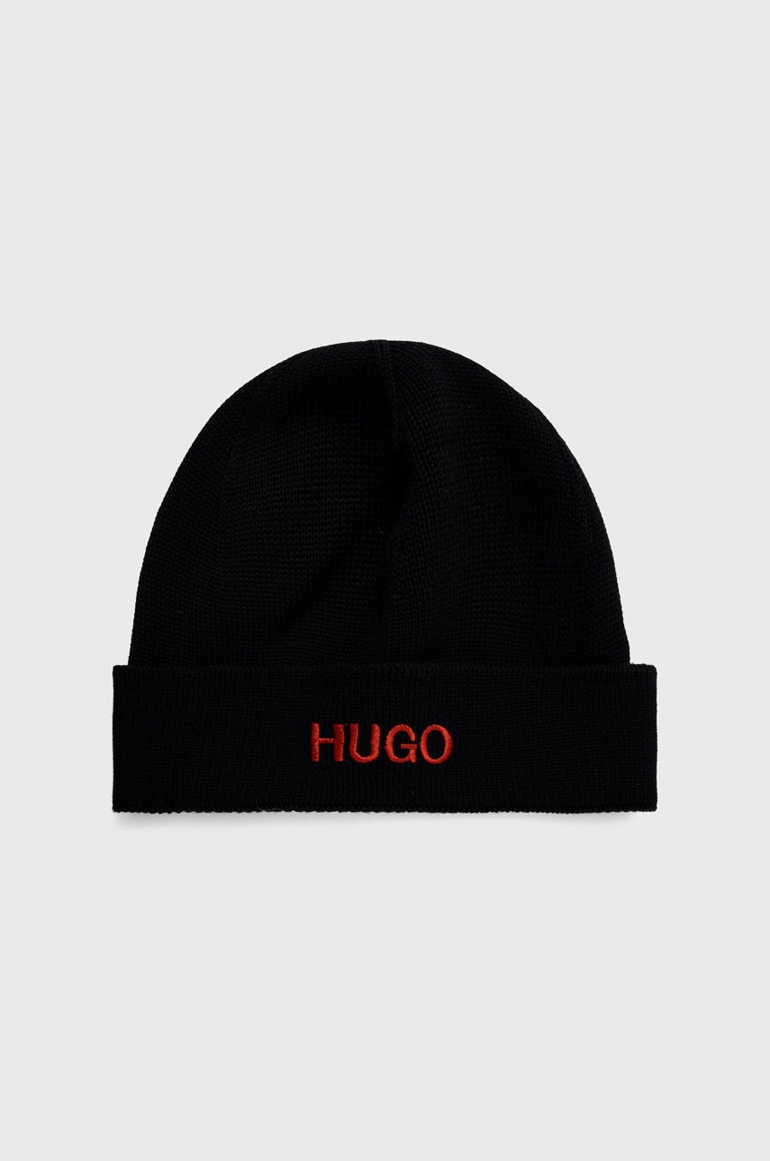 Hugo căciulă din bumbac culoarea negru, bumbac, din tesatura neteda