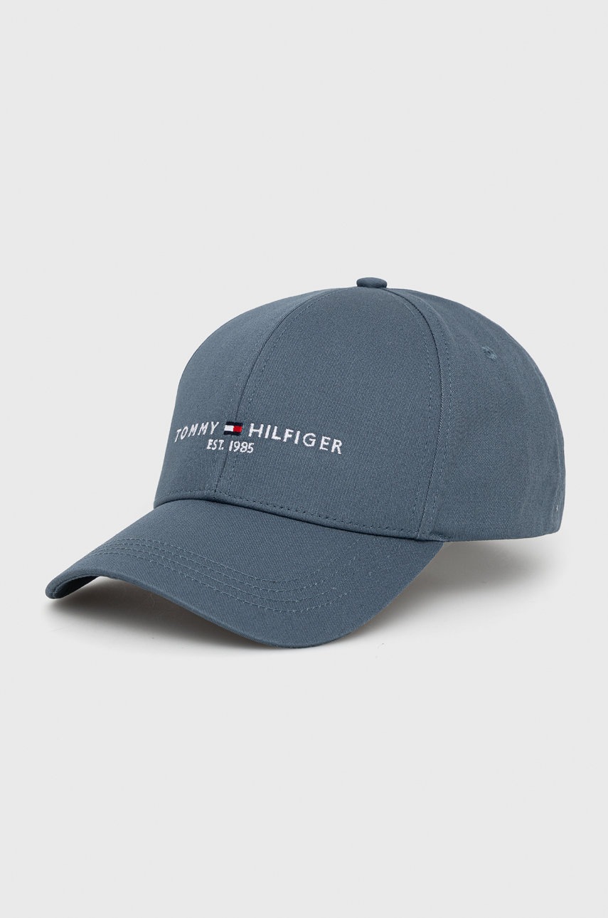 

Памучна шапка Tommy Hilfiger с изчистен дизайн, Син