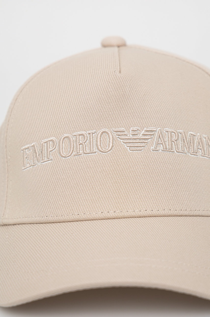 

Хлопковая кепка Emporio Armani цвет бежевый с аппликацией