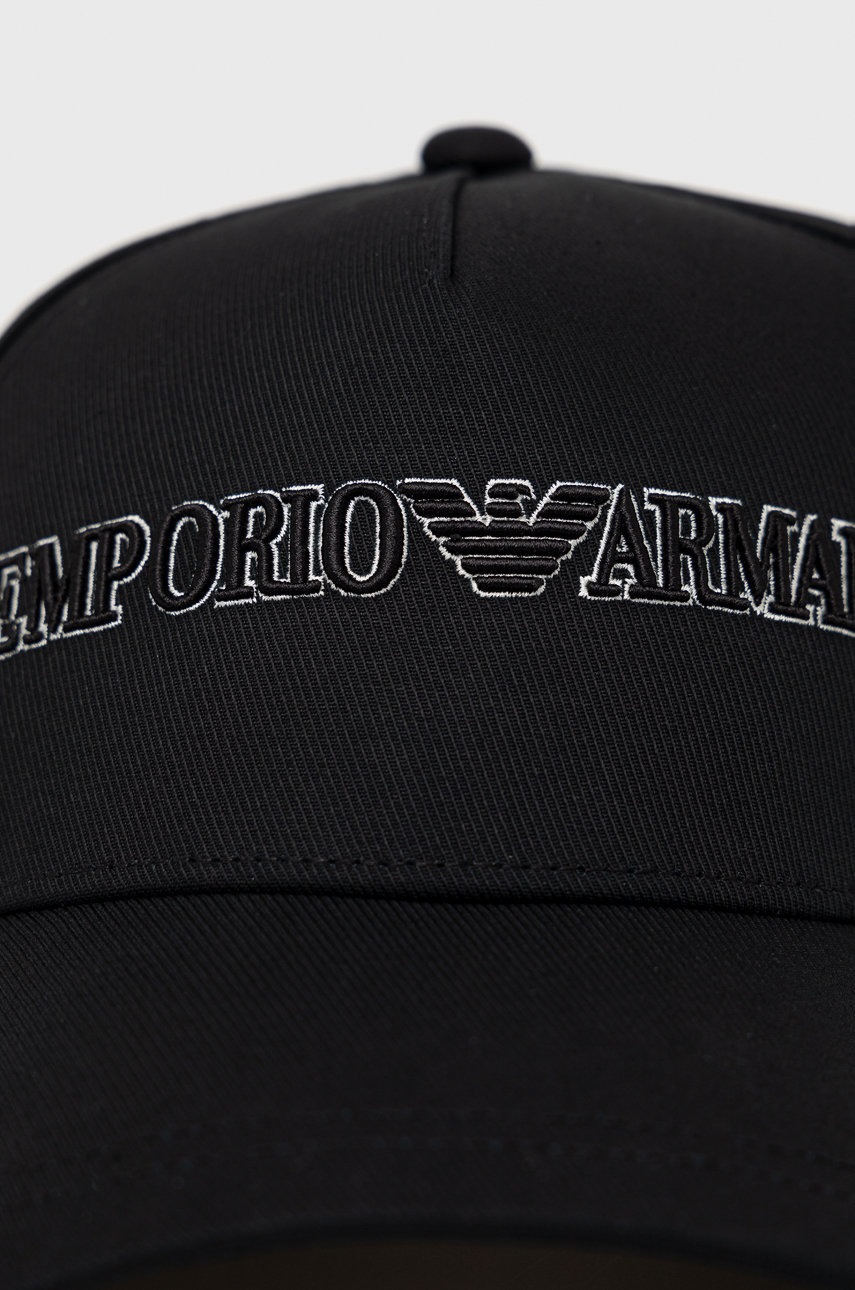 

Бавовняна кепка Emporio Armani колір чорний з аплікацією