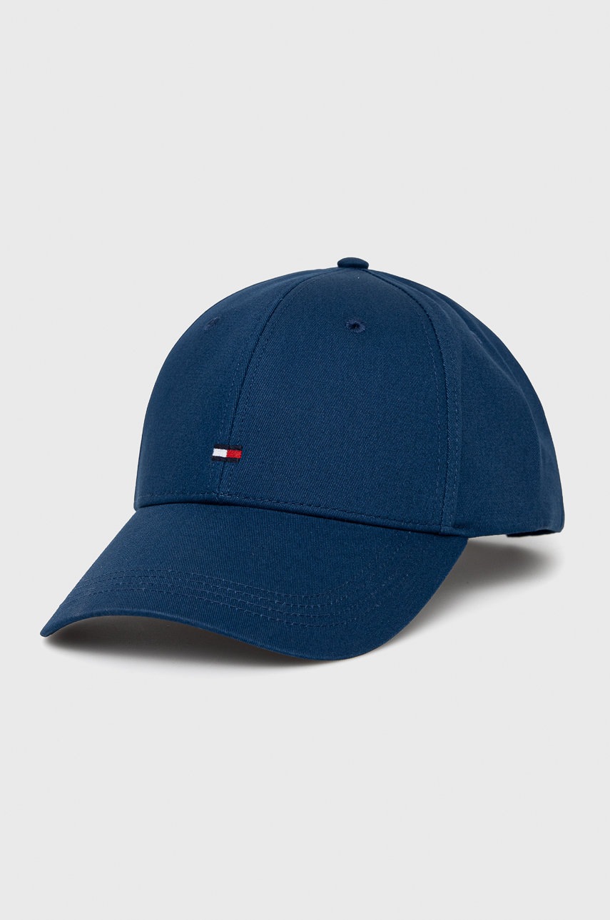 

Памучна шапка Tommy Hilfiger с изчистен дизайн, Син