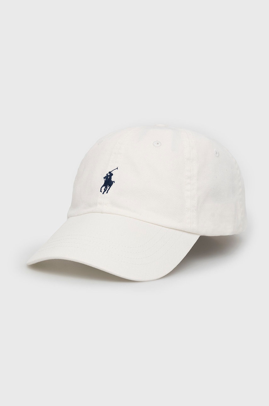 

Памучна шапка Polo Ralph Lauren в бяло с изчистен дизайн, Бял