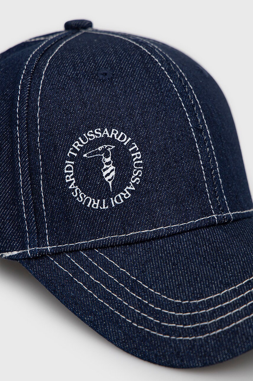 

Хлопковая кепка Trussardi цвет синий с принтом