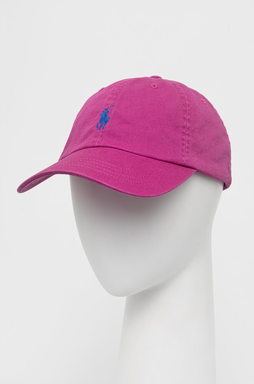 

Памучна шапка Polo Ralph Lauren в розово с апликация, Розов