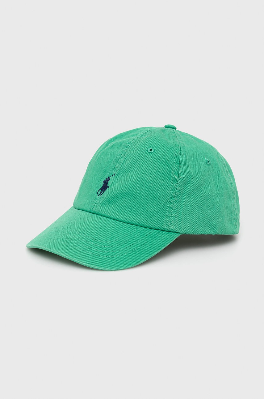 

Памучна шапка Polo Ralph Lauren в зелено с апликация, Зелен