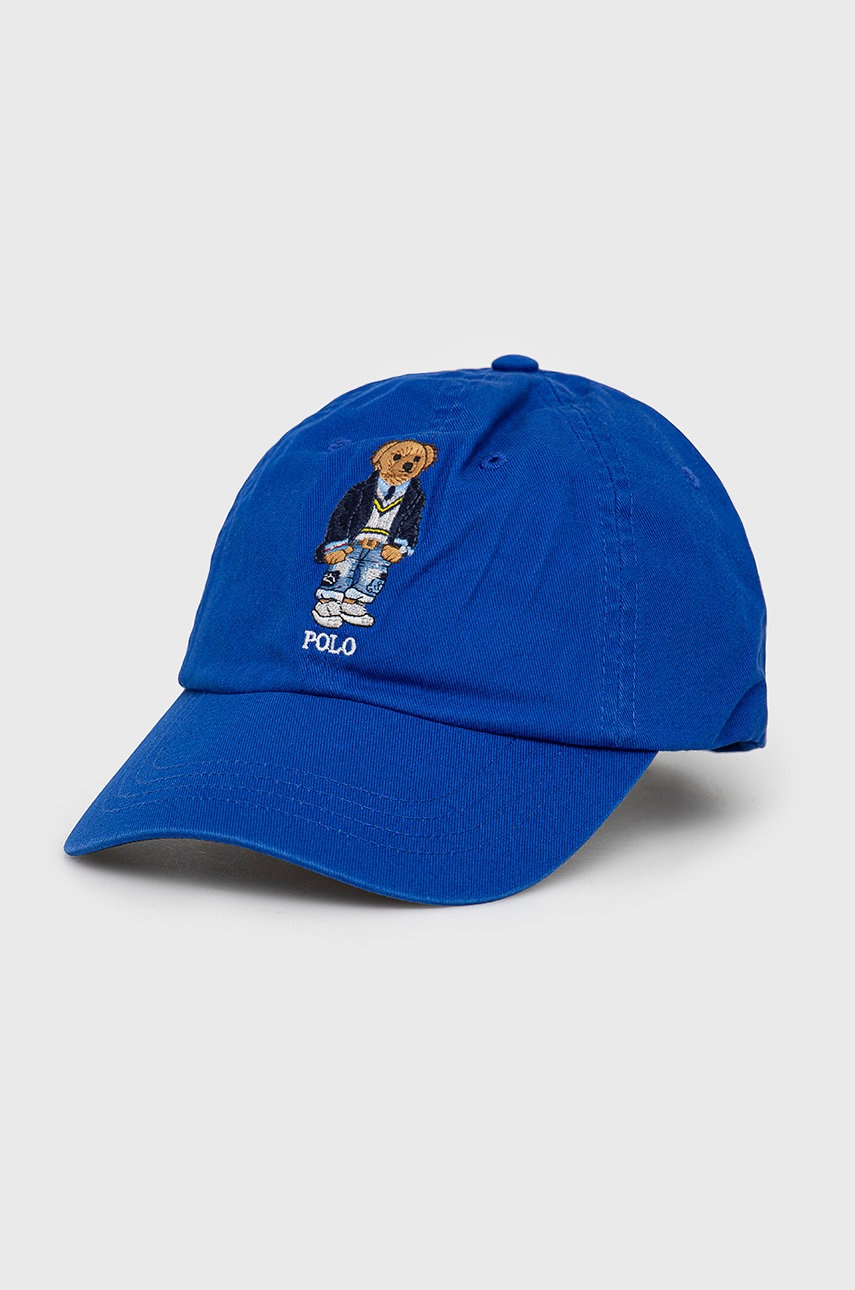 

Памучна шапка Polo Ralph Lauren с апликация, Син