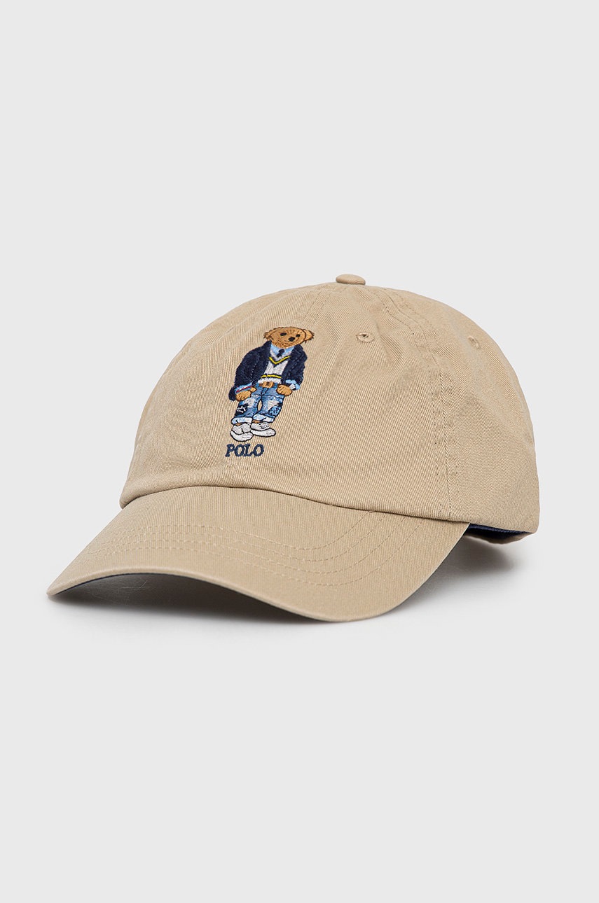 

Памучна шапка Polo Ralph Lauren в бежово с апликация, Бежов