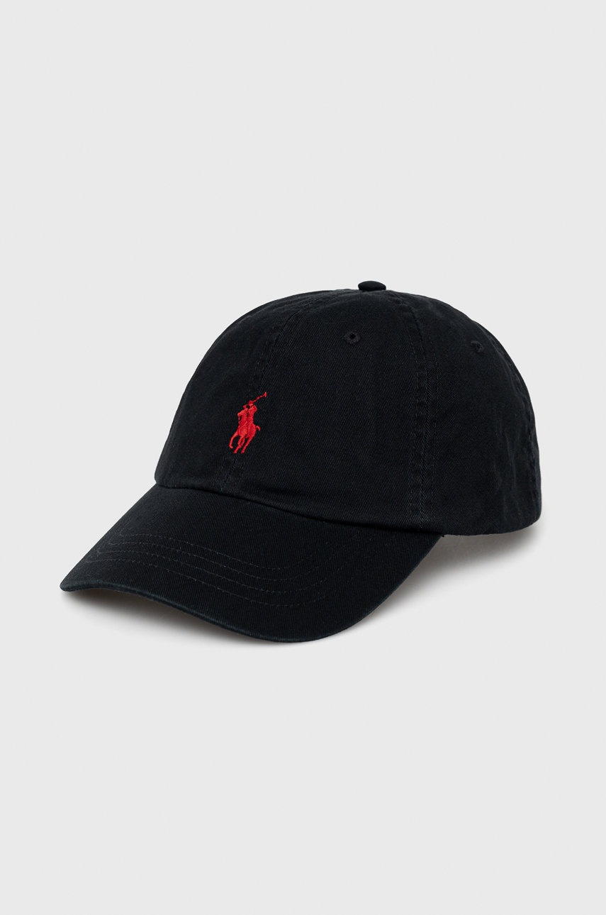 

Памучна шапка Polo Ralph Lauren в черно с апликация, Черен
