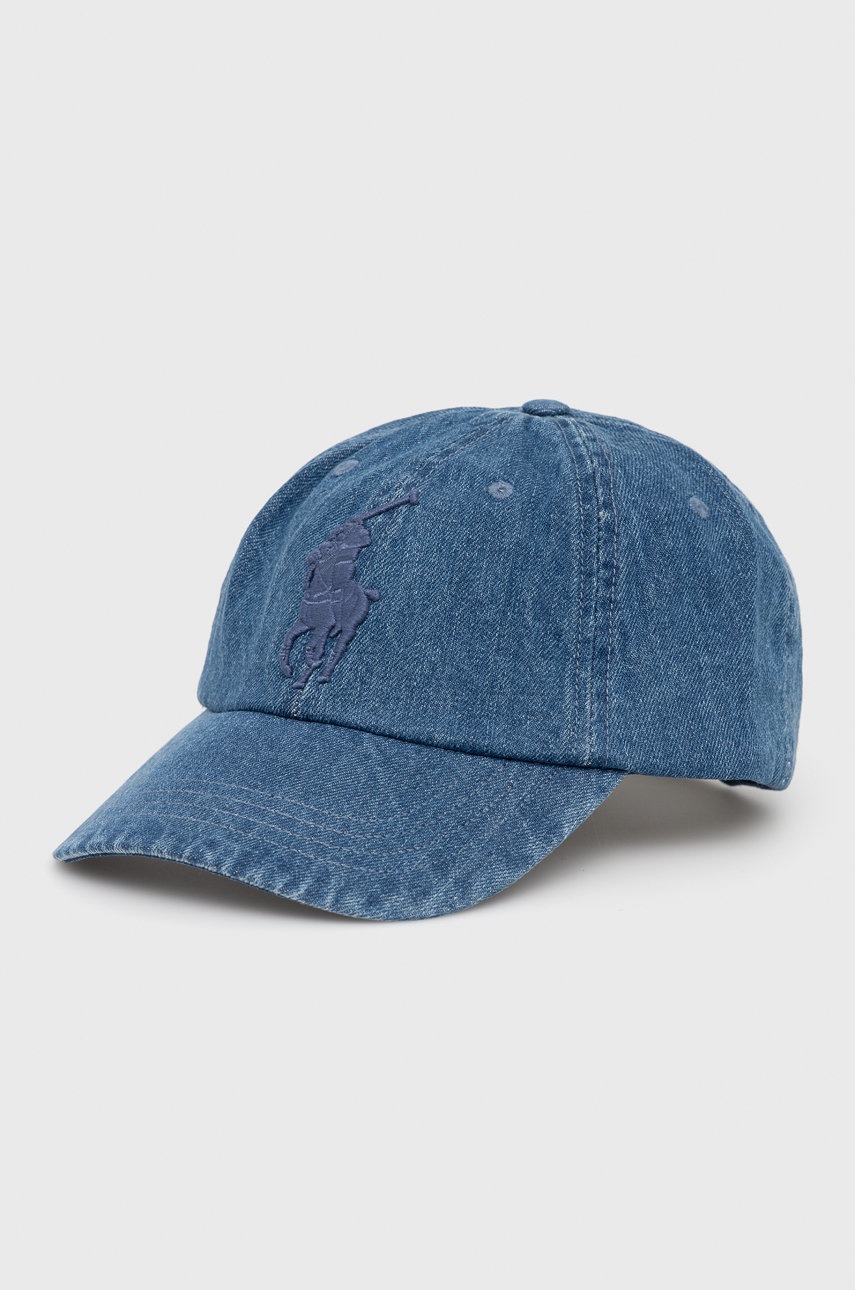 

Памучна шапка Polo Ralph Lauren с изчистен дизайн, Син