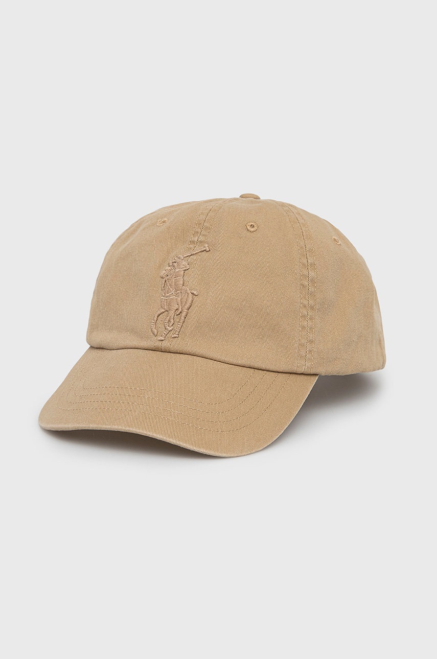 

Памучна шапка Polo Ralph Lauren в бежово с апликация, Бежов
