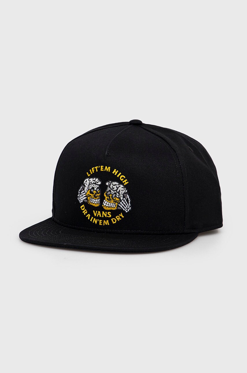 

Памучна шапка Vans в черно с апликация, Черен