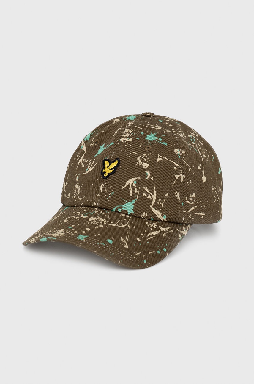 

Памучна шапка Lyle & Scott в зелено с принт, Зелен