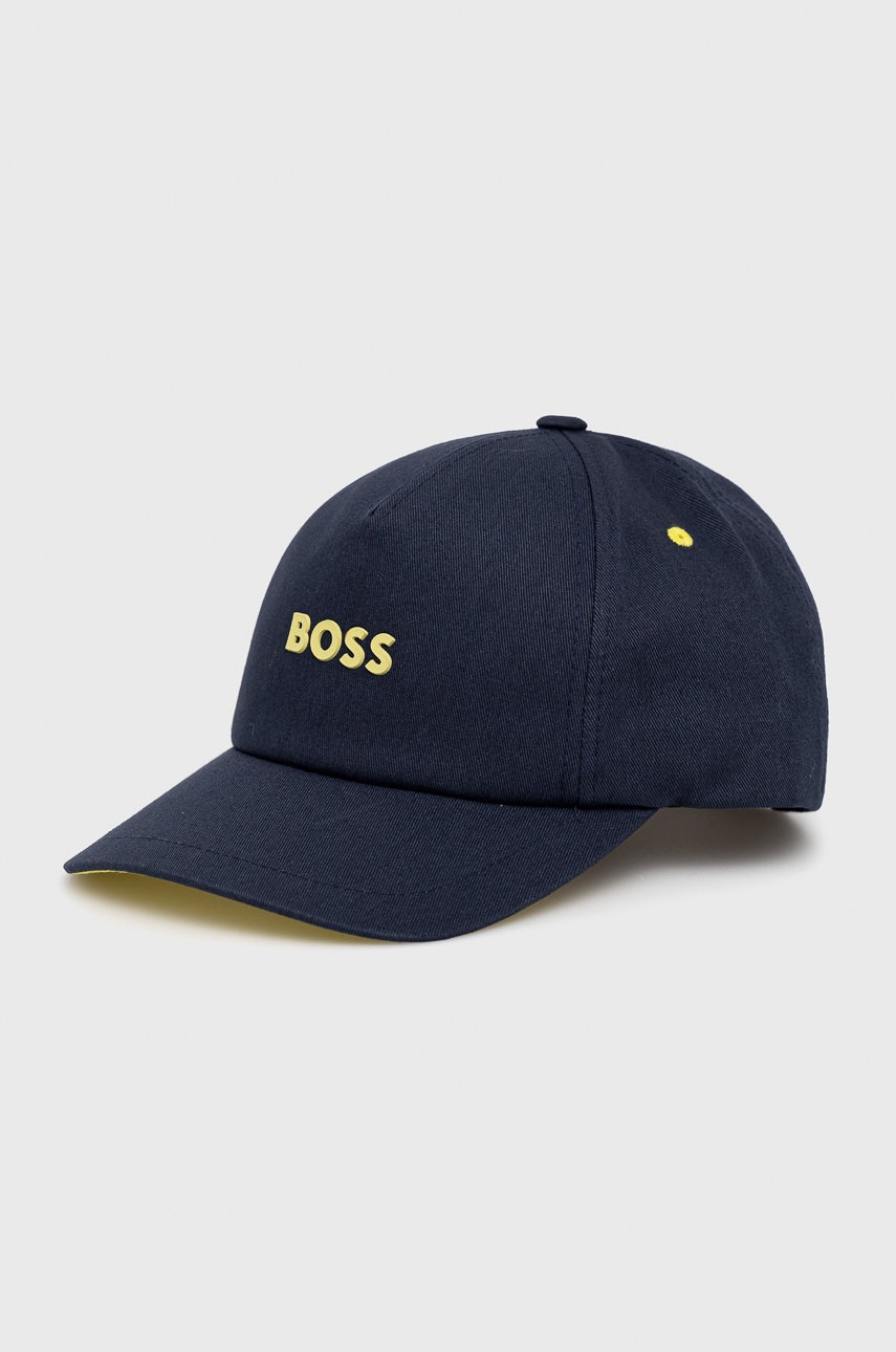 Boss Sapca Din Bumbac Boss Casual Culoarea Albastru Marin, Cu Imprimeu