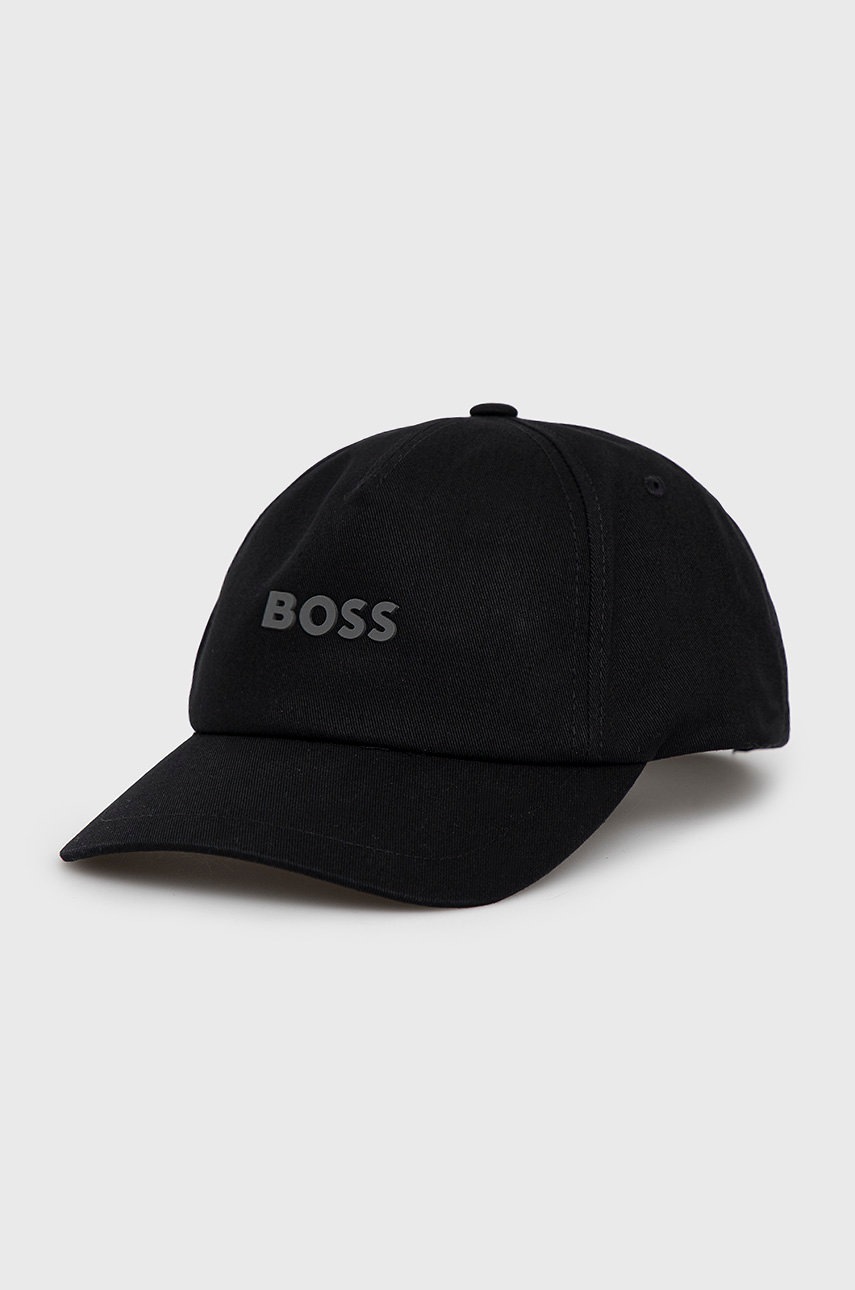

Памучна шапка BOSS Boss Casual в черно с апликация, Черен