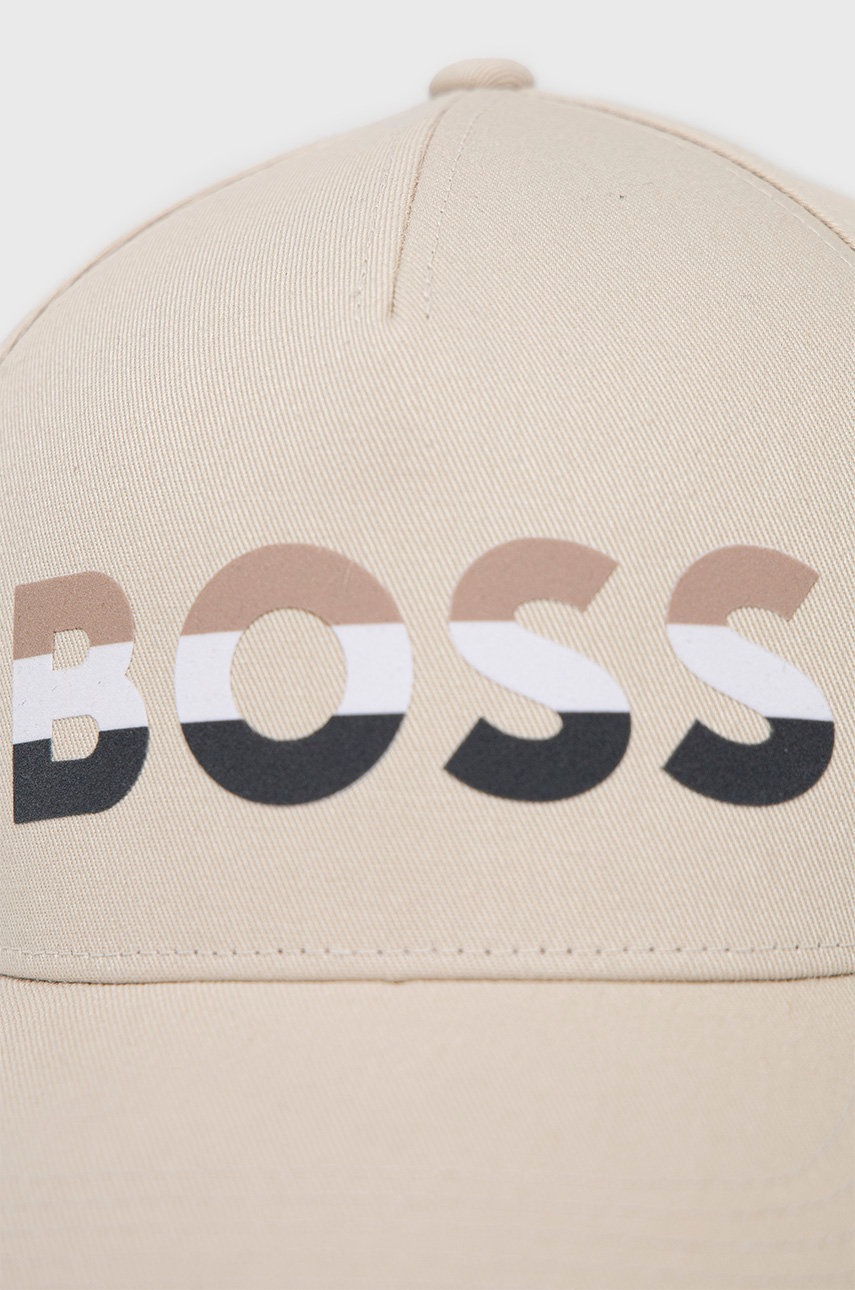 

Хлопковая кепка BOSS цвет бежевый с принтом