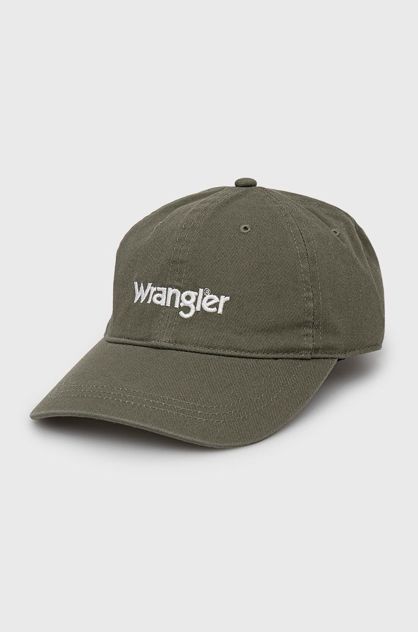 Wrangler czapka bawełniana kolor zielony z aplikacją