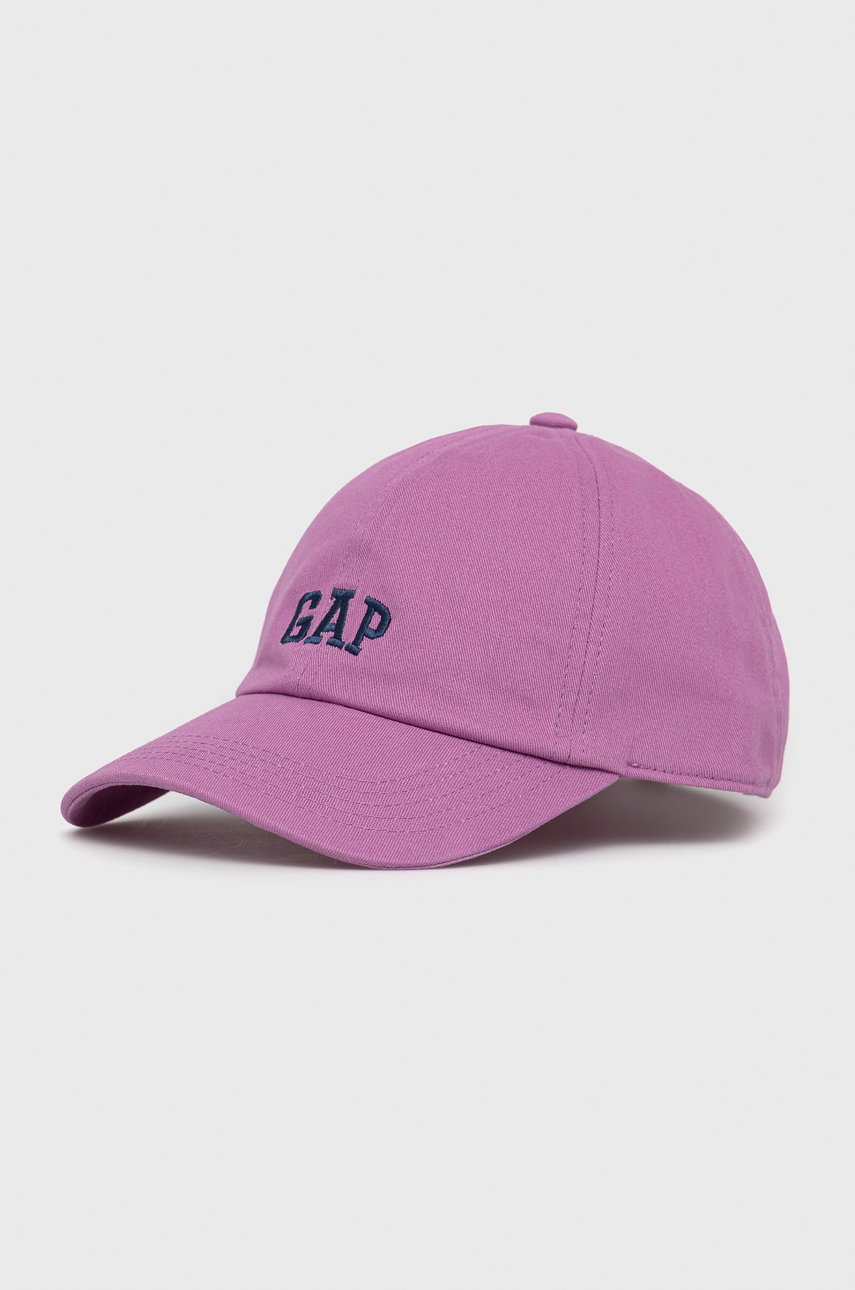 

Памучна шапка GAP в лилаво с изчистен дизайн, Виолетов