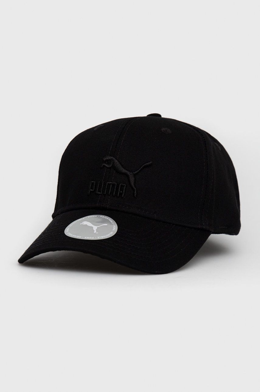Puma czapka bawełniana 22554 kolor czarny z aplikacją