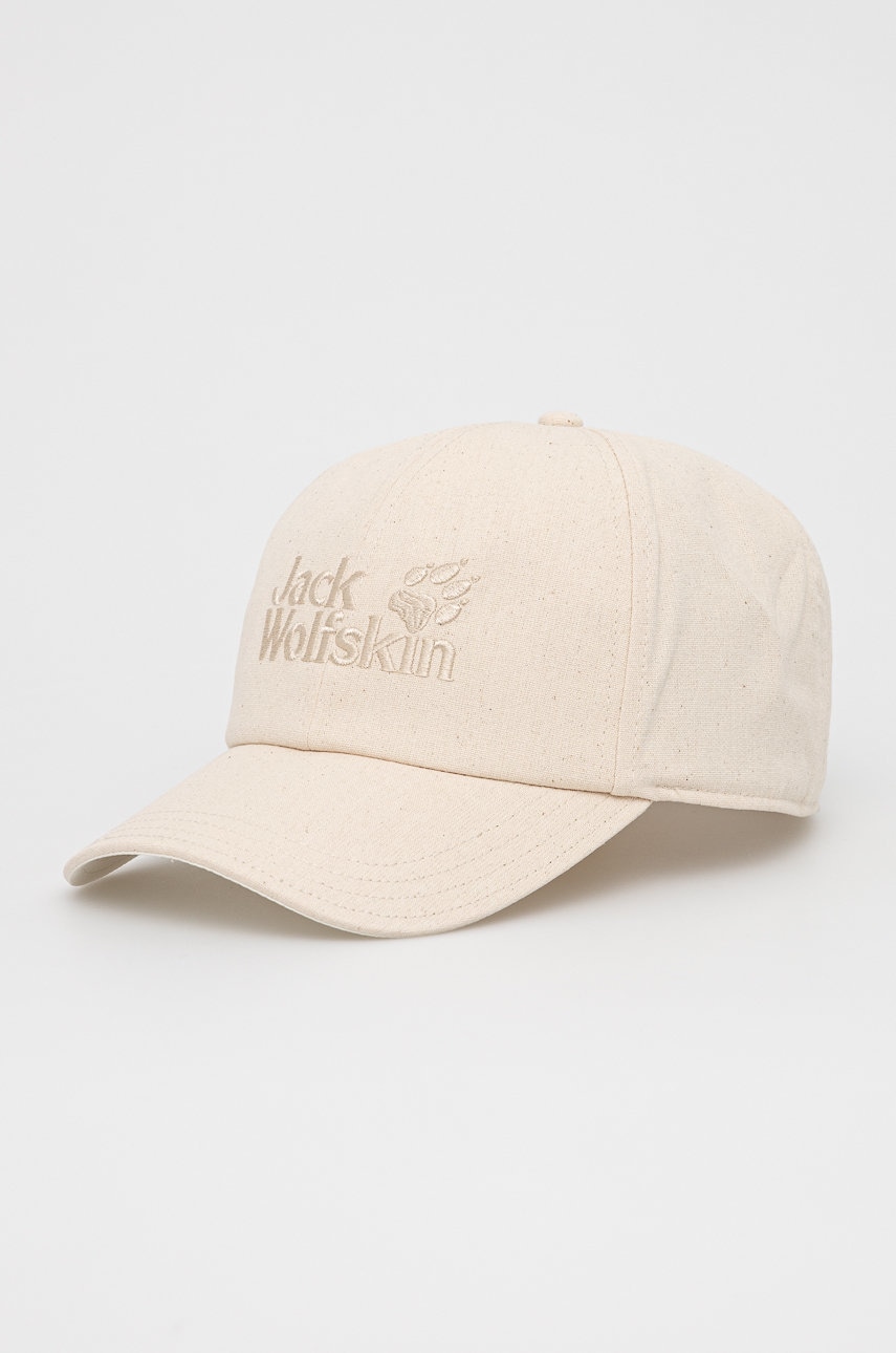 Jack Wolfskin caciula din bumbac culoarea bej, cu imprimeu