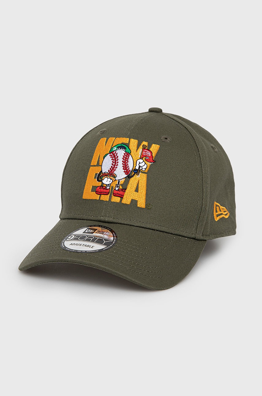 

Памучна шапка New Era в зелено с апликация, Зелен