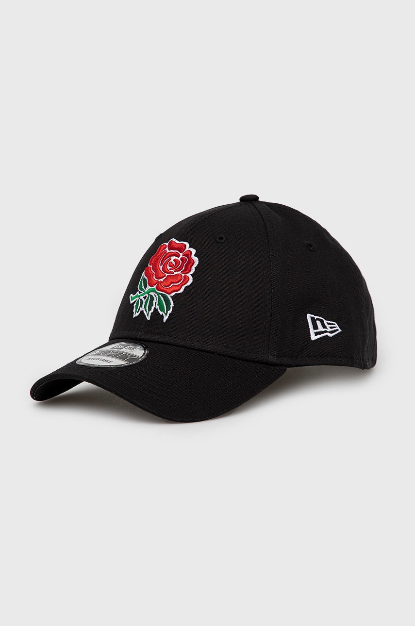 

Памучна шапка New Era в черно с апликация, Черен