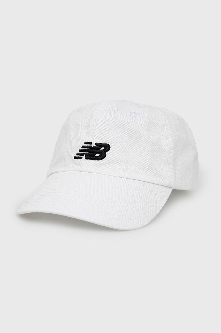 New Balance czapka bawełniana LAH91014WT kolor biały z aplikacją