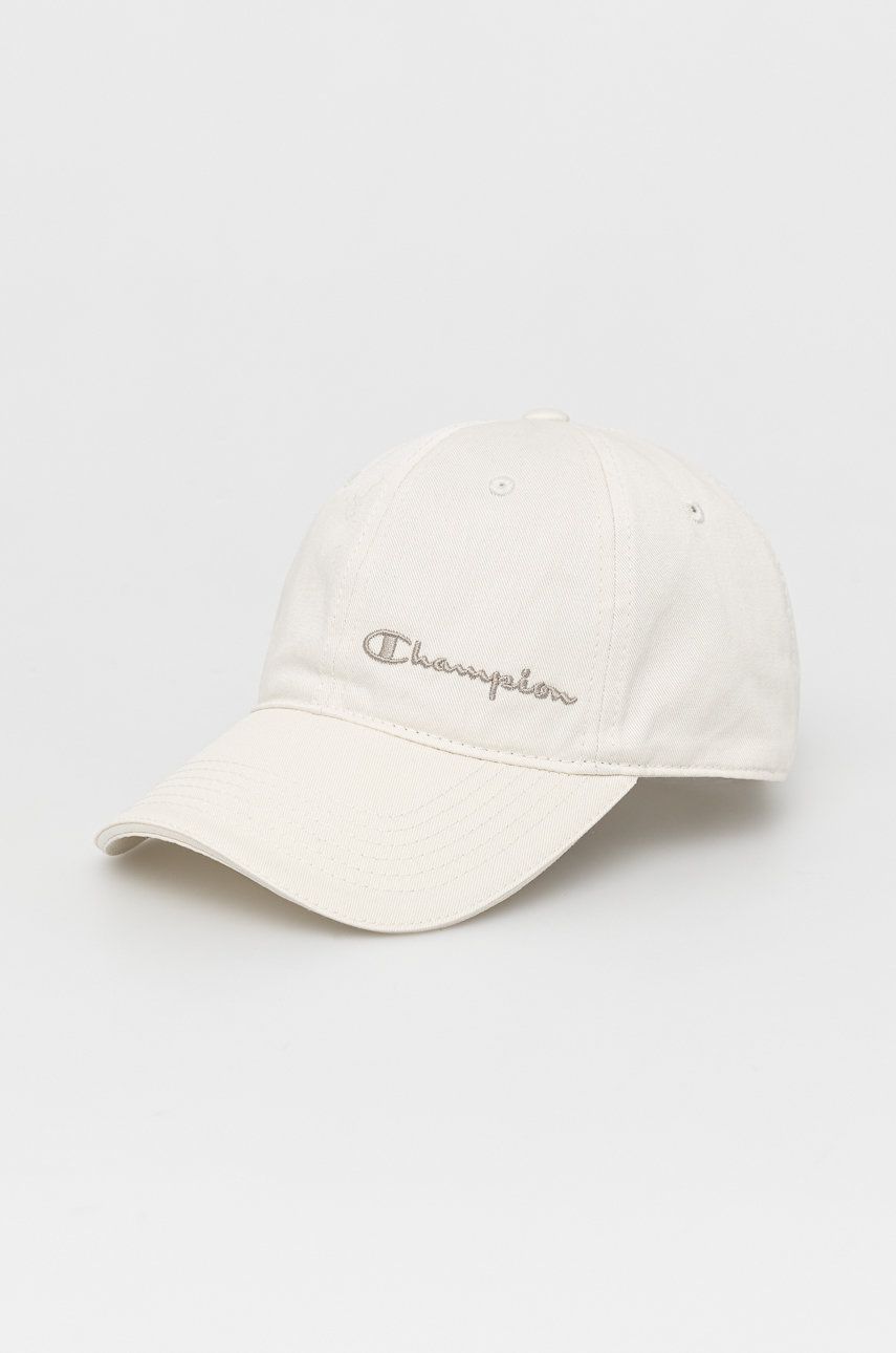 Champion czapka bawełniana kolor beżowy z aplikacją