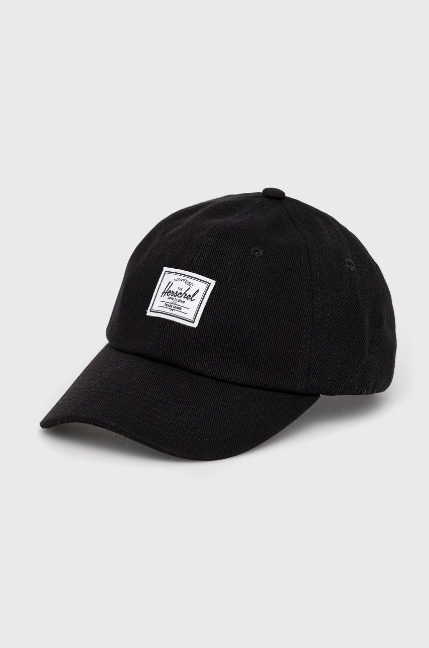 Herschel czapka bawełniana kolor czarny z aplikacją