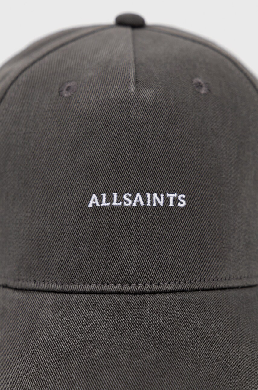 

Бавовняна кепка AllSaints колір сірий з аплікацією