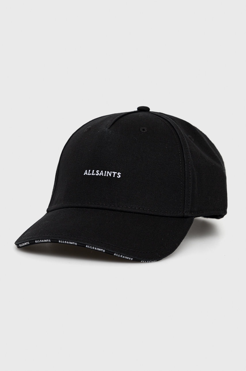 

Бавовняна кепка AllSaints колір чорний з аплікацією