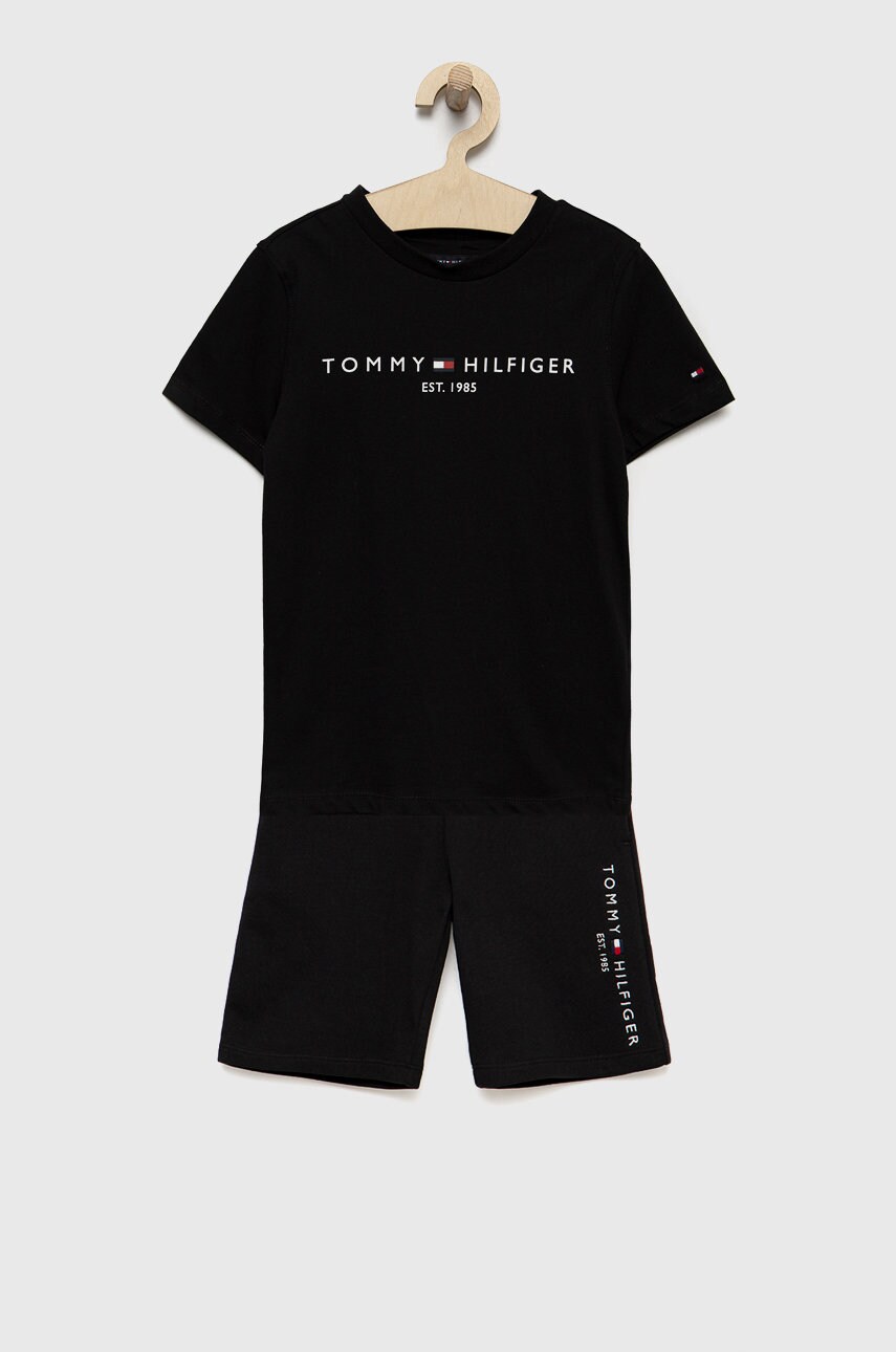 

Детски памучен комплект Tommy Hilfiger в черно, Черен