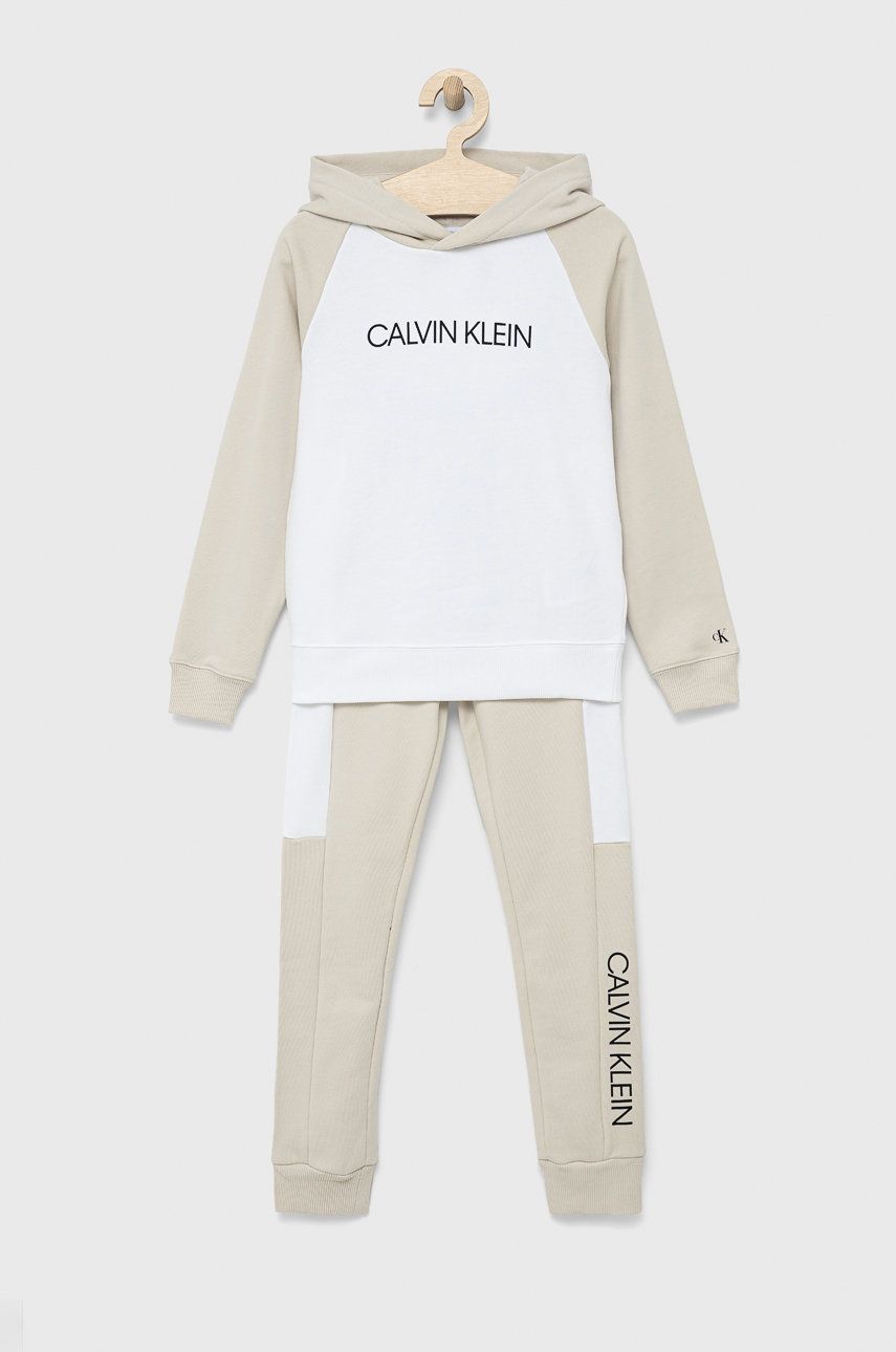 Calvin Klein Jeans dres bawełniany dziecięcy kolor beżowy
