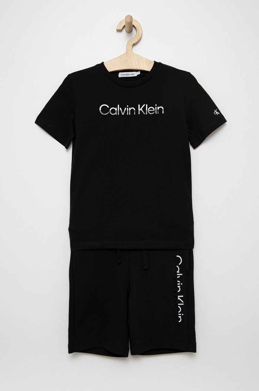 

Детски памучен комплект Calvin Klein Jeans в черно, Черен